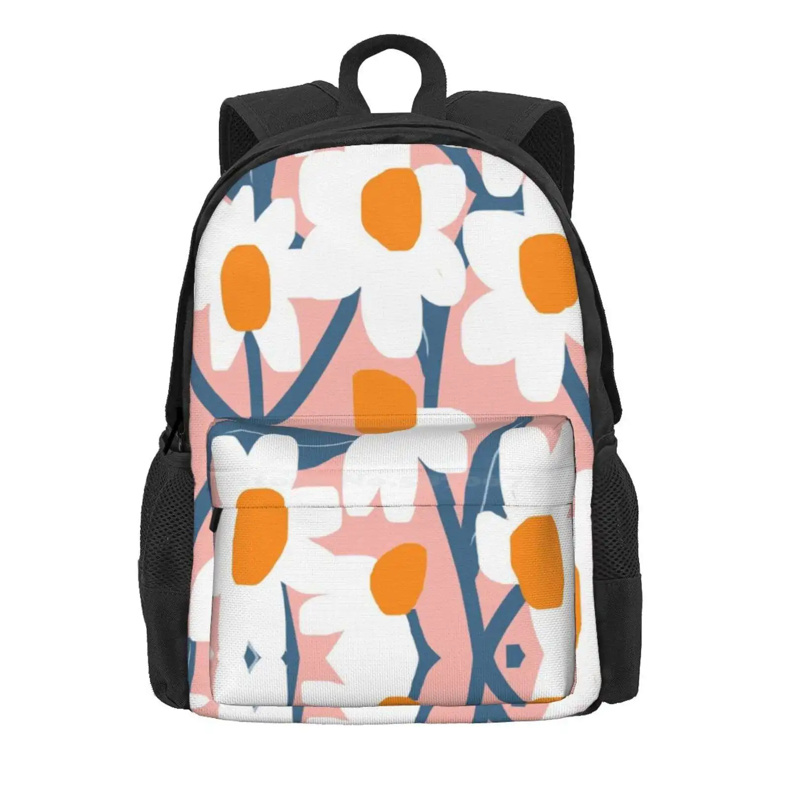 Blooming Spring Daisies Floral Pattern On Beautiful Pink Background Hot Sale Schoolbag Backpack Fashion Bags Nature Abstract