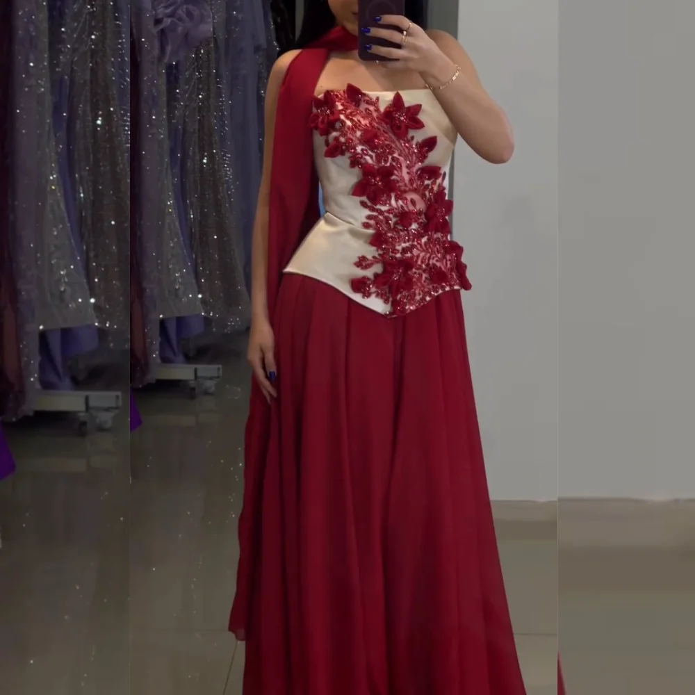 

Customized Formal Chiffon Pleat Pattern Flower A-line Strapless Long Dresses Quinceanera Bespoke Occasion Exquisite