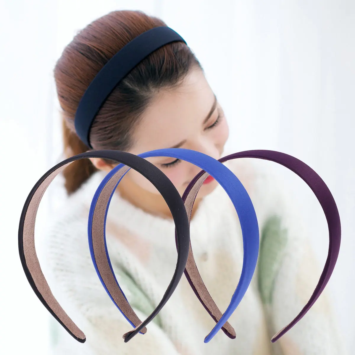 

3Pcs Wide Headband Hairband Non-Slip Retro Design Lightweight Charming Hair Accessories for Women Girls Purple Blue Black