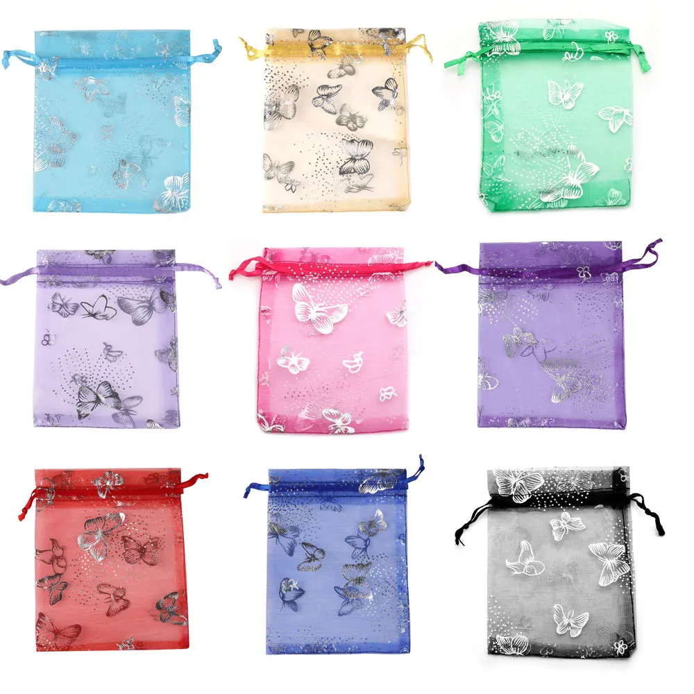 50pcs/lot Organza Bag Gift Bag Butterfly Colorful Gifts Pouches For Wedding Party Candy Bag  Jewelry Packing Wholesale