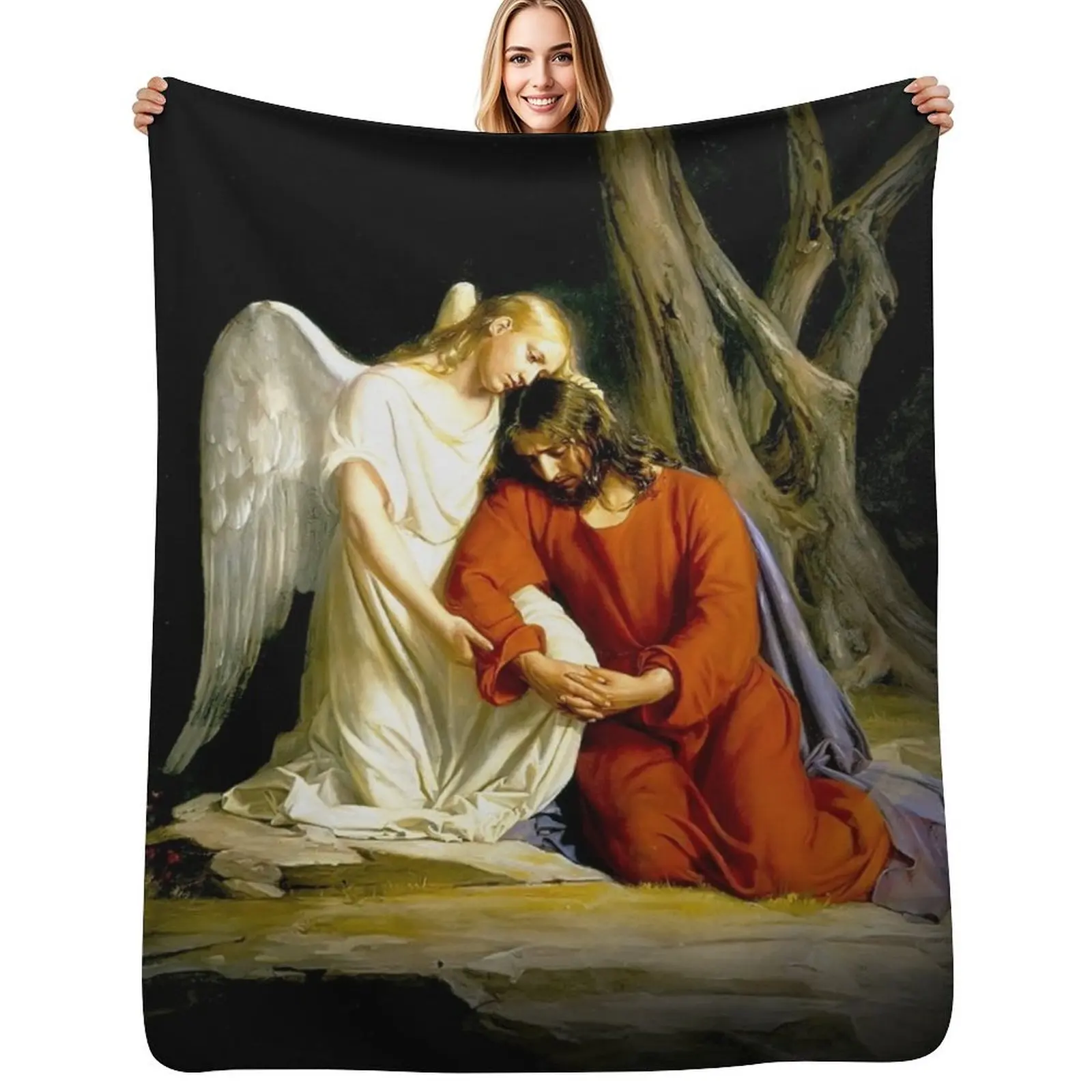 Kristus i Getsemane 1873 an angel comforting Jesus before his arrest in the Garden of Gethsemane by Carl Heinrich Throw Blanket