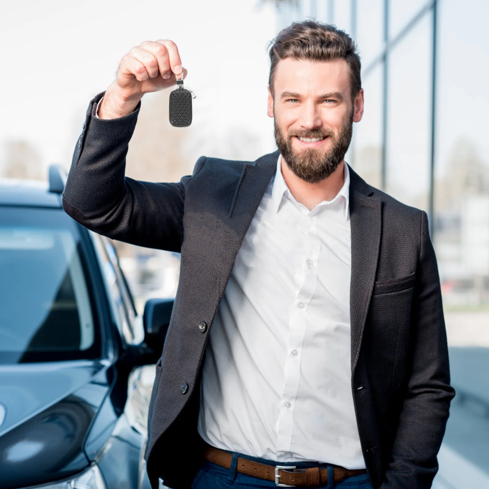 

Vaguelly 1Pc Key Fob Pouch Protective Case for Universal Car Remote Metal Hook Holder