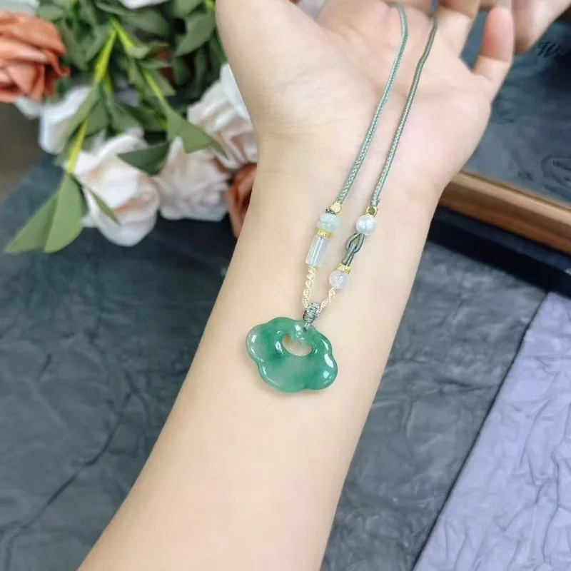 

100% натуральный африканский изумрудный нефрит Peace Ruyi Lock, благоприятное облако, подвеска с замком Ruyi, модные ювелирные изделия, нефритовое ожерелье