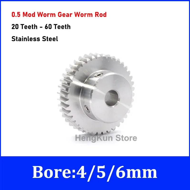 1pcs 0.5 Mod Stainless Steel Worm Gear Worm Rod Shaft 0.5M 20 25 30 35 40 50 60 Teeth Speed Ratio 1:20/25/30/35/40/50/60