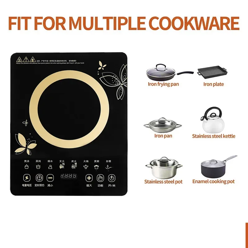 2200W Small Hot Pot Heating Stove Touchpad Stir-fry Dish Cooking Oven Electric Magnetic Induction Cooker Household Waterproof