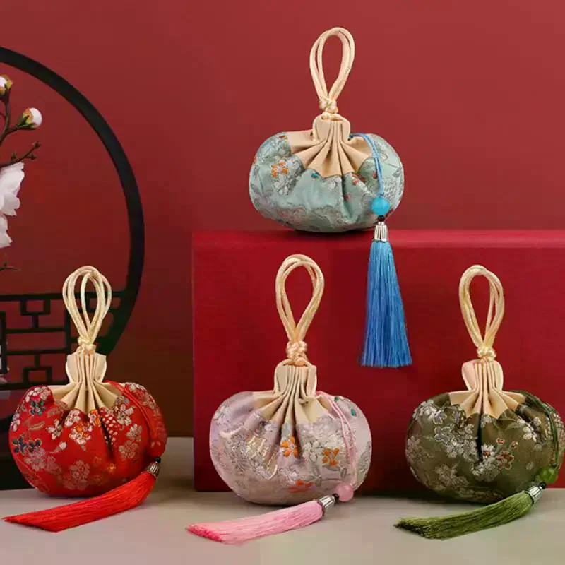 Tassel Flower Pattern Drawstring Cloth Hanging Decoration Chinese Style Storage Bag Empty Sachet Purse Pouch Multi Color