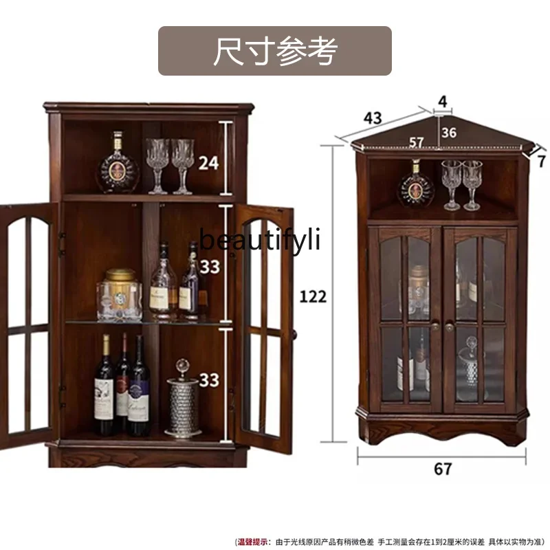 

American solid wood corner cabinet with glass display corner cabinet triangle wine cabinet