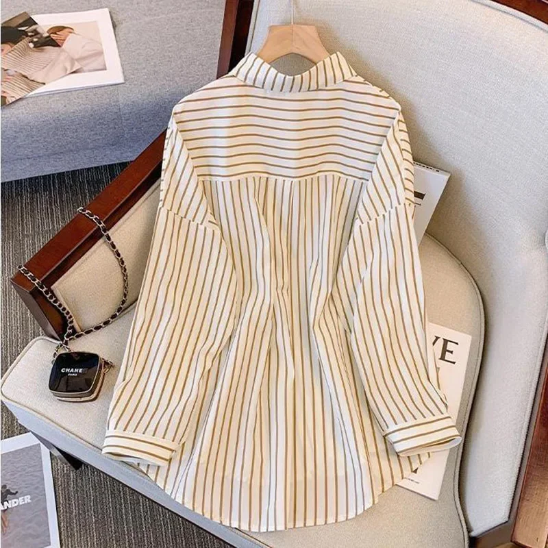 Stylish Fake Two-piece Shirt Vest Women\'s Clothing Spring Autumn High-end Belly Covering Age Reducing Casual Shirt Top for Women