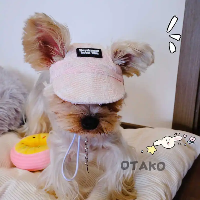 

INS Kawaii Dog Cap Adjustable Puppy Baseball Hat Denim Cap With Ear Holes Maltese Teddy Schnauzer Outdoor Small Dogs Sunhat