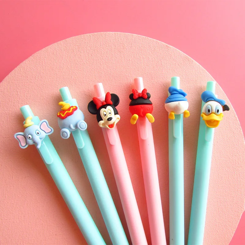 40PCS New Disney Cartoon Macaron Color Series Gel Pen Signature Pen Black Ink Cute Pairs School Supplies Popular Office Gifts