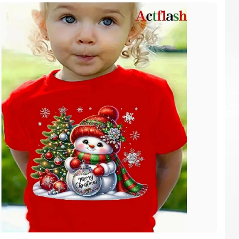 Cute Christmas Short-Sleeve T-Shirts with Cute Animal Prints for Kids, Festive Apparel for Boys and Girls