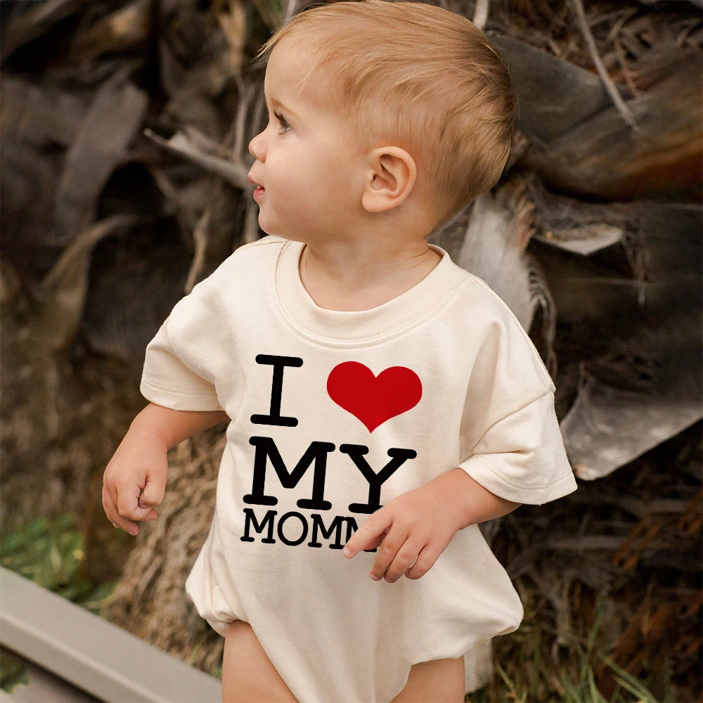 

I Love My Mommy Daddy Sister Brother Printed Short Sleeve Bubble Romper Newborn Oversized Bodysuit Infant Clothes Baby Jumpsuit