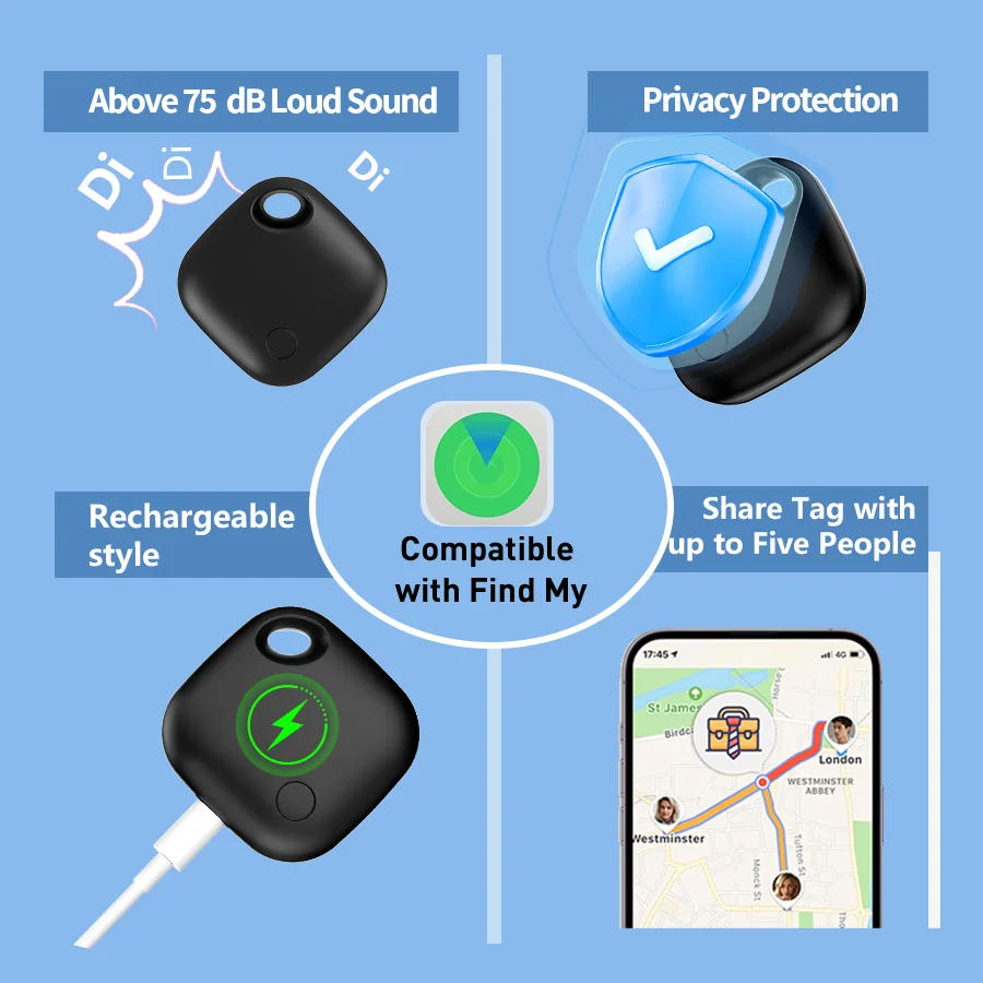 Smart Tag Kompatibel mit Apple Find My USB-C Ladeanschluss Bluetooth-Tracker Anti-Verlust-Gerät zur Lokalisierung von Geldbörsen und Schlüsseln iOS Globale Ortung – Detail 7