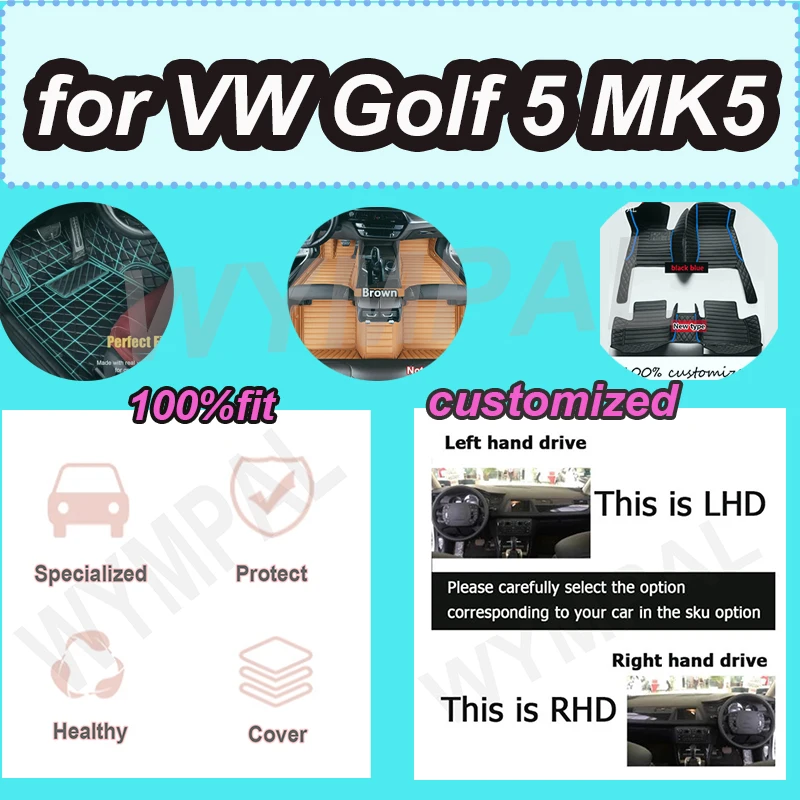 

LUXURYCustom Made Leather Car Floor Mats For VW VW Golf 5 MK5 2004 2005 2006 2007 Carpets Rugs Foot Pads Accessories