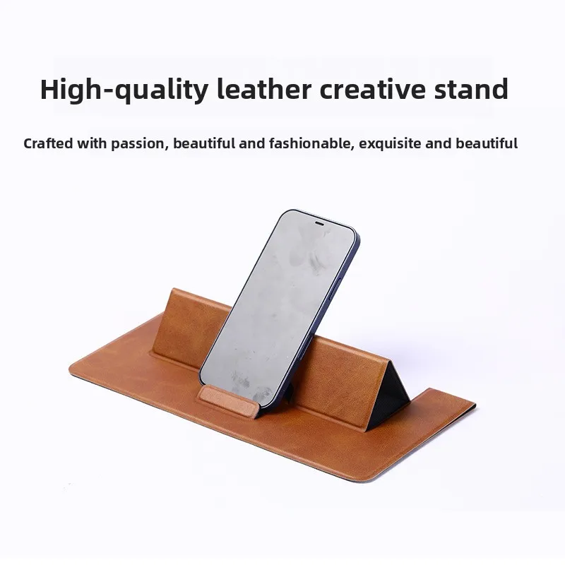 

Leather desktop folding bracket is suitable for mobile phones, tablets, laptops, supporting business wireless bluetooth mice