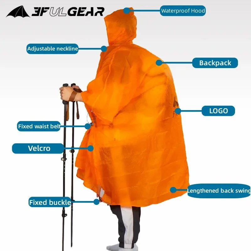 [HODR] 3F UL GEAR Outdoor Raincoat with Sleeves Camping Backpack Poncho 15D Ultralight Rainproof for Hiking Travel Cycling