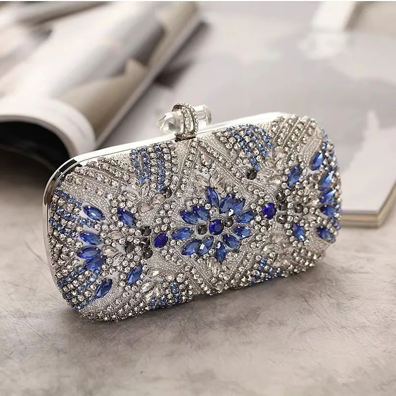 Women Clutch Party Luxury Blue Evening Bag Wedding Purse Crystal Chain Shoulder Bag High Quality Rhinestone Female Clutch