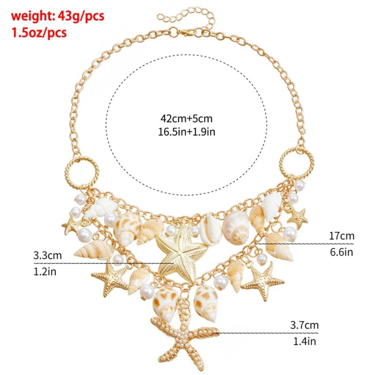 Seestern-Imitation Muschel-Perlen Halskette Armband Taillenkette Set für Damen und Herren Seestern Strand Urlaub Schmuckset – Detail 14