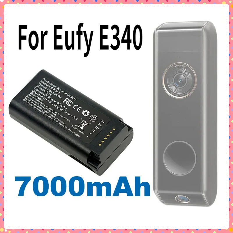 

For Eufy E340 battery intelligent fingerprint lock security video doorbell rechargeable battery pack typeC fast charging 7000mAh