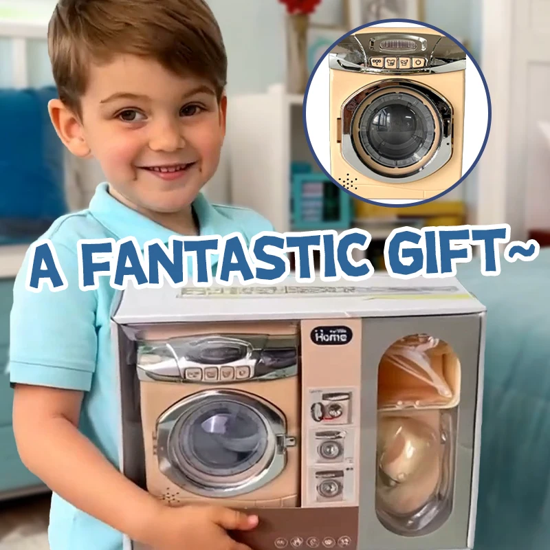Kids Pretend Washing Machine Playset – Spinning Drum, Lights & Sounds, Iron, Basket & Hangers – Role-Play Laundry Toy (Ages 18M+