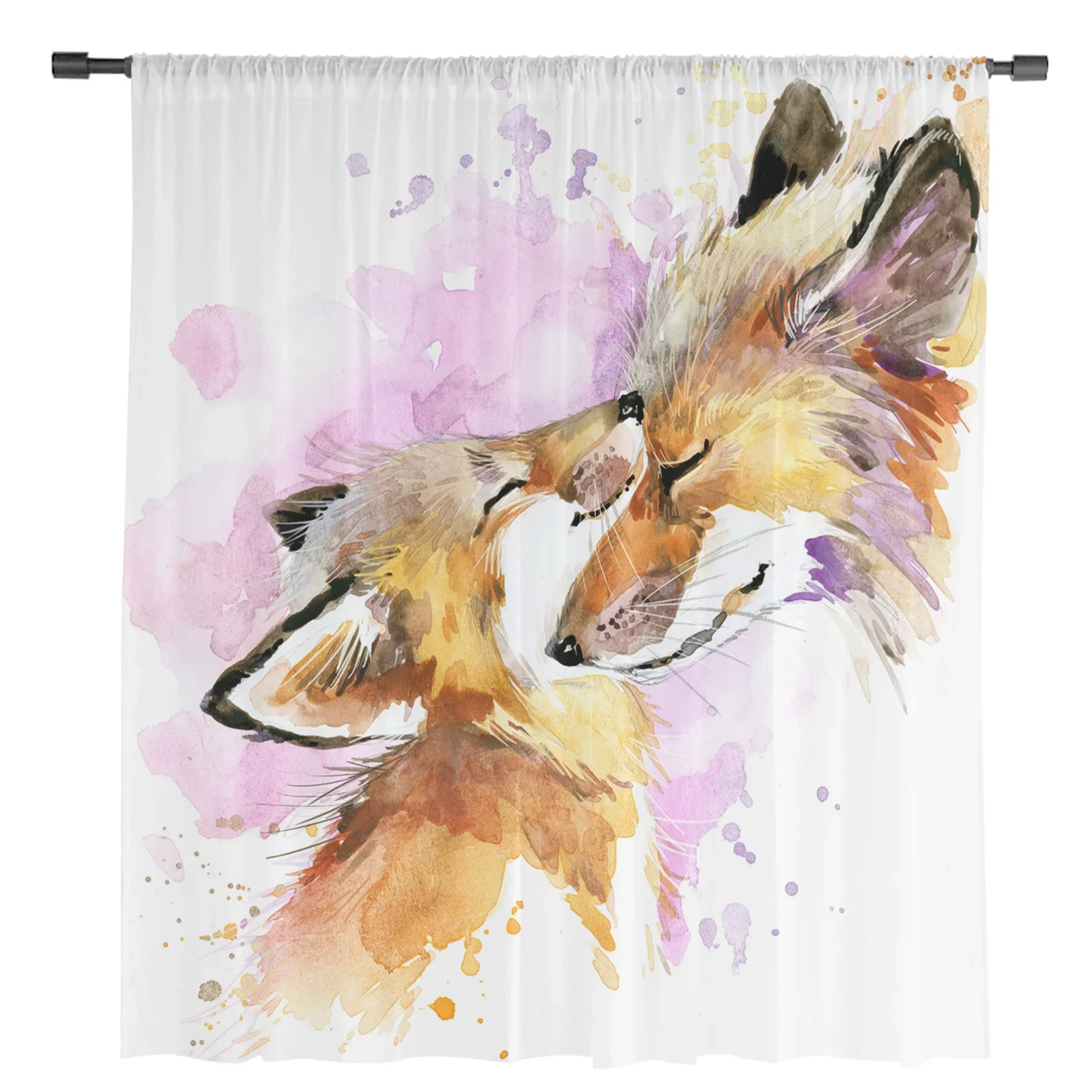 Watercolor Fox Father Love Tulle Curtains for Living Room Drapes Window Sheer Modern Curtains for Bedroom Decor