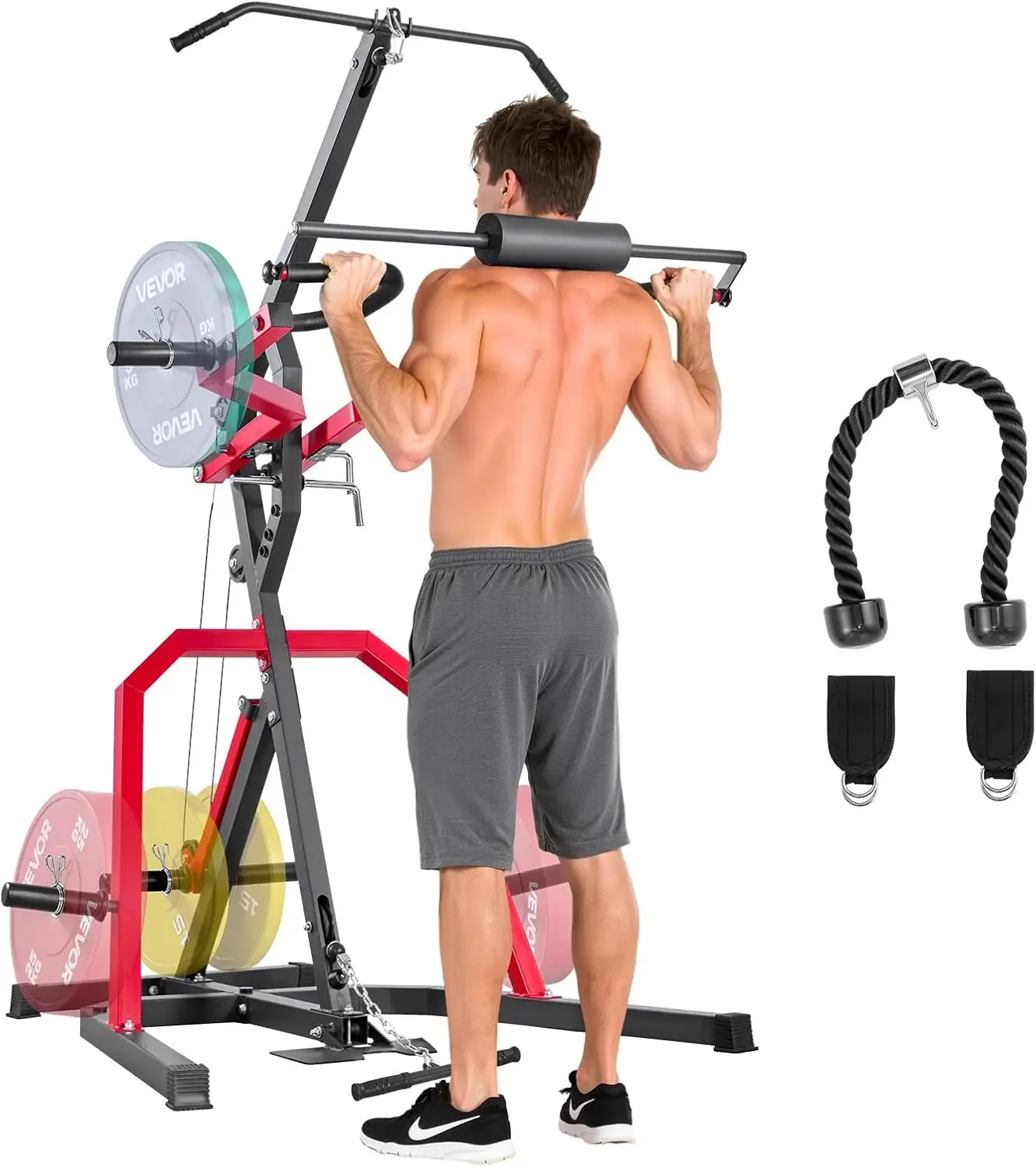 Home Gym Equipment, Leverage Gym with 2:1 Ratio LAT Low Row System, Strength Training Machine for Squats Deadlifts Bench Press B