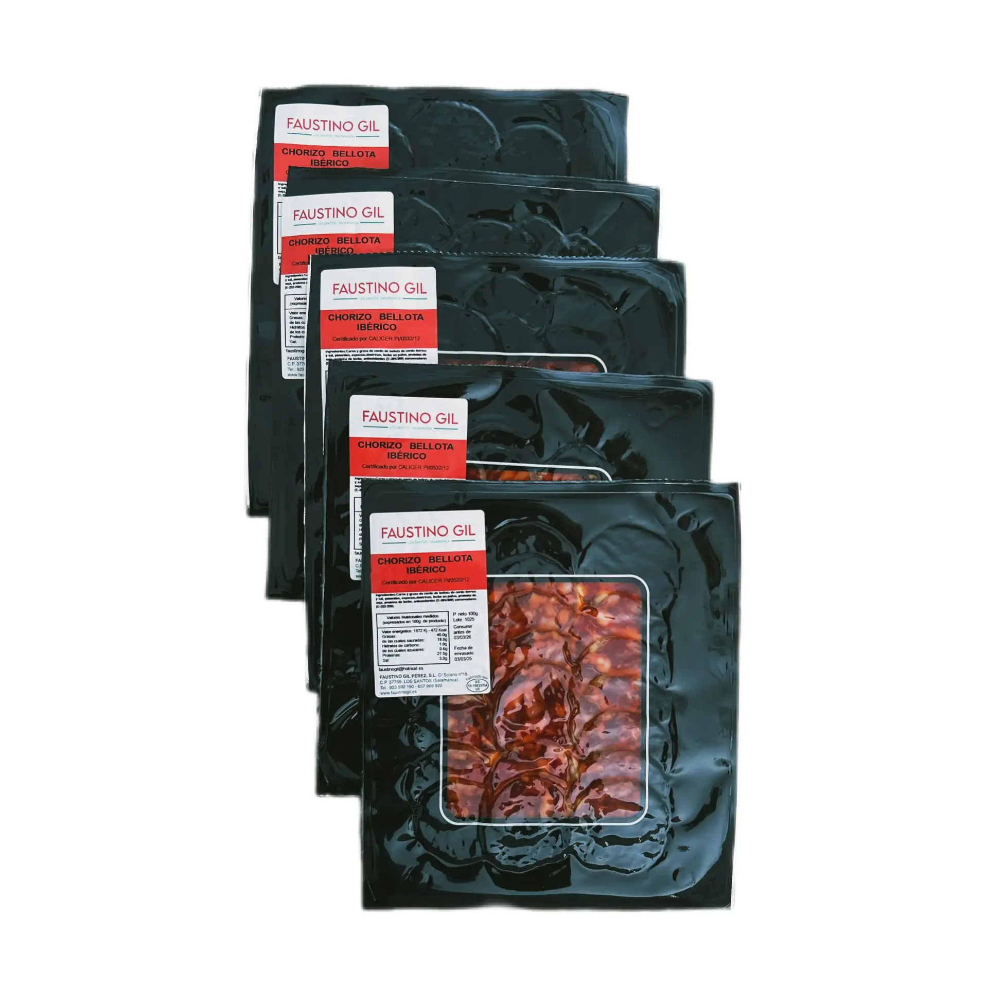 CHORIZO IBERICO BELLOTA - 5 Sobres de 100g - Elaboración tradicional - Productos Ibéricos Faustino Gil -