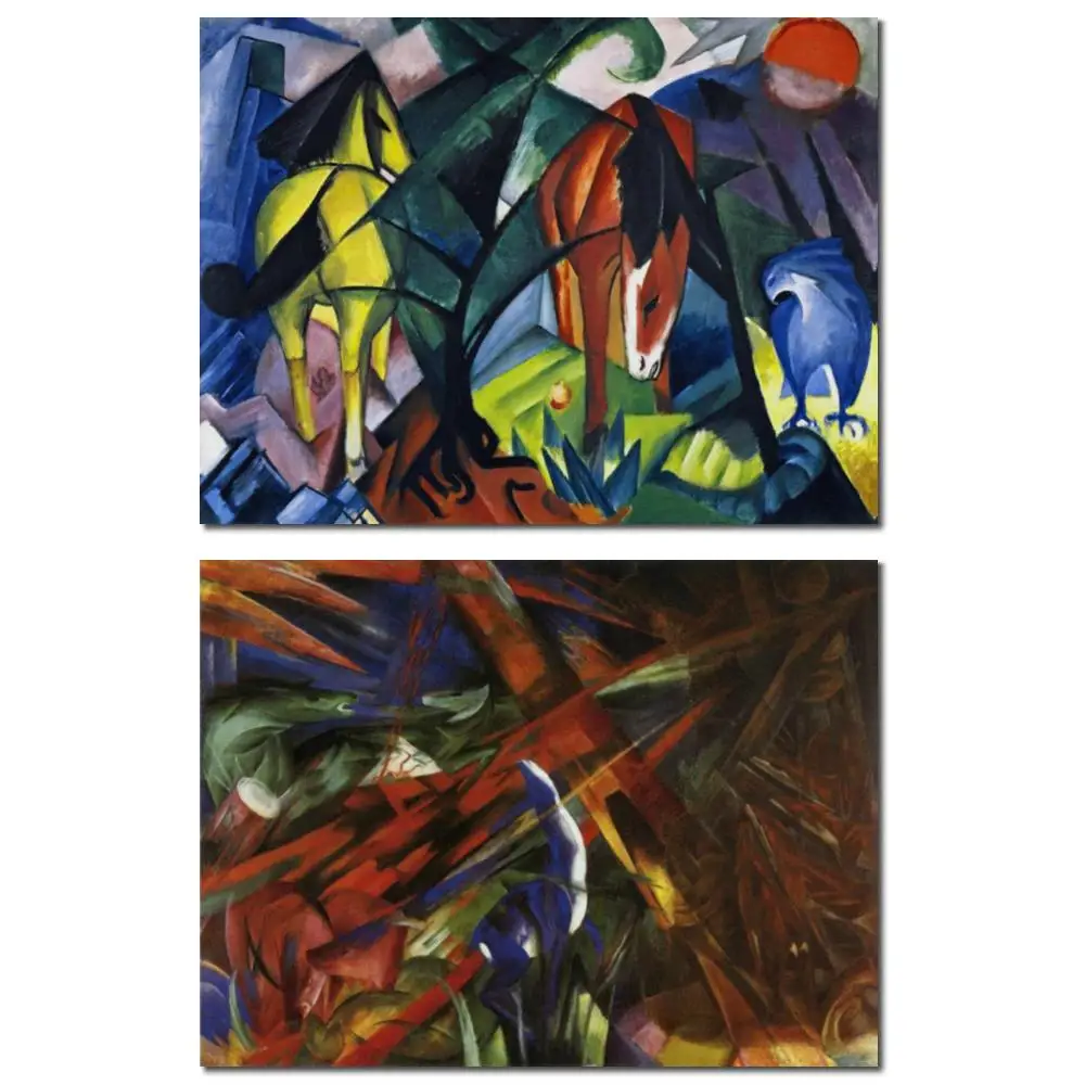 

Franz Marc Шедевр Animal Destinies Экспрессионизм Картина ручной работы в масле Холст для кабинета Ресторан Настенный декор