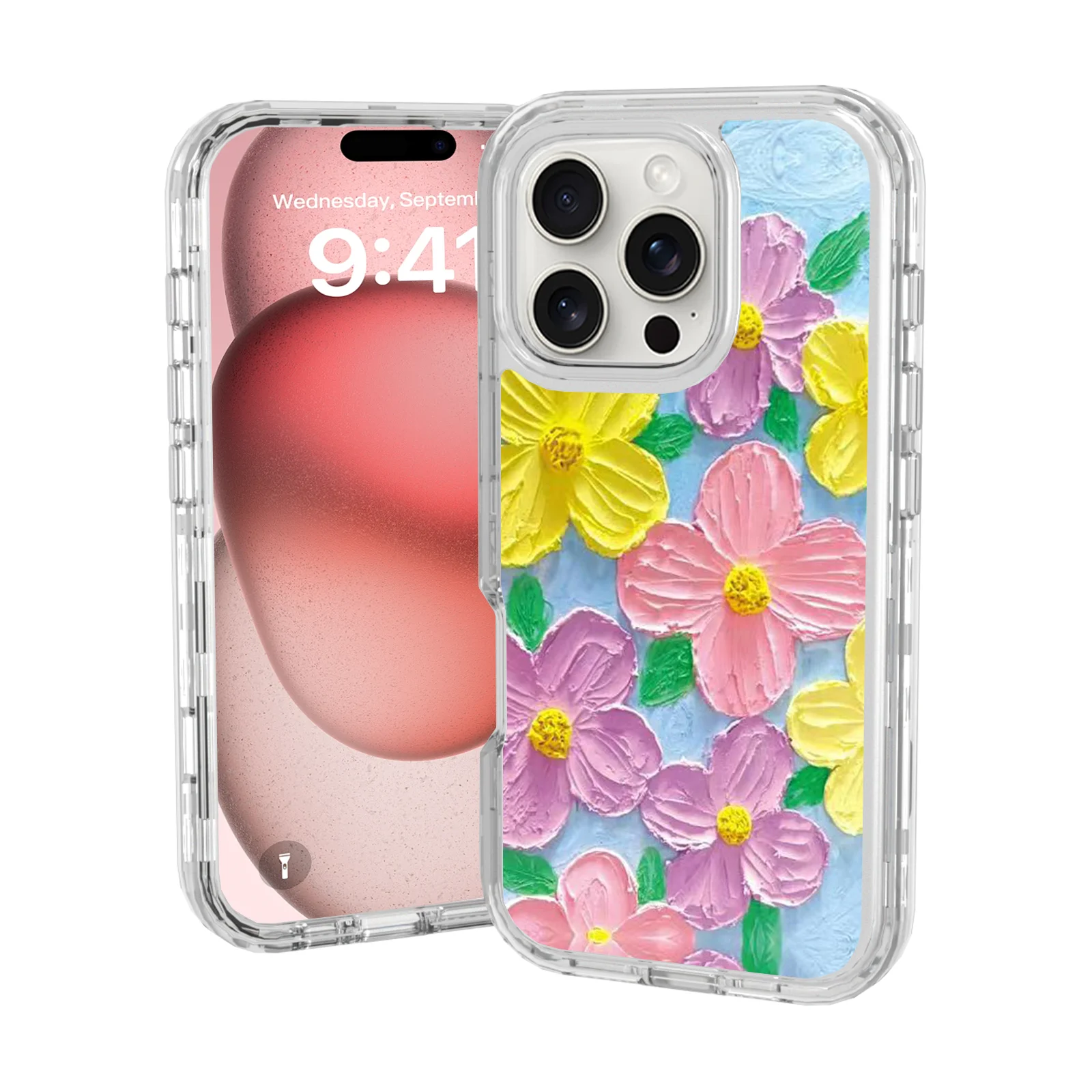 

Shockproof Floral Hybrid Heavy Duty Triple Layer Case For iPhone 16 Pro Max 16 Plus, Flower Hard Protection Phone Cover Funda