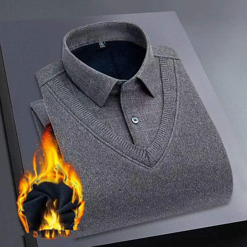 2026 الخريف الشتاء الرجال الصوف قميص دافئ الذكور موضة الطباعة طويلة الأكمام الأعمال كبيرة الحجم قميص منقوشة سميكة الدافئة قميص M-6 XL