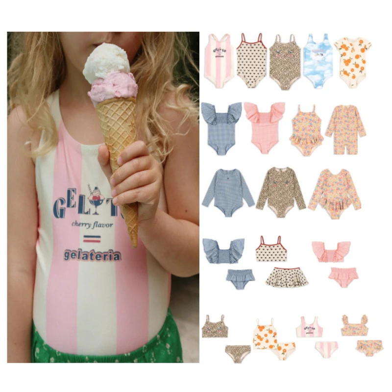 Children's Swimming Suit KS26 Summer Printed Sun-protective Girls' Swimwear Bikini-style Strap-on One-piece Swimsuit