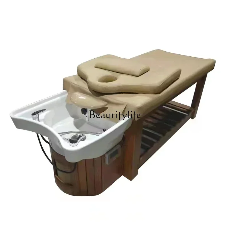 

Hair Salon Lying Completely Ceramic Basin for Hair Washing Station Solid Wood Flushing Bed Fumigation