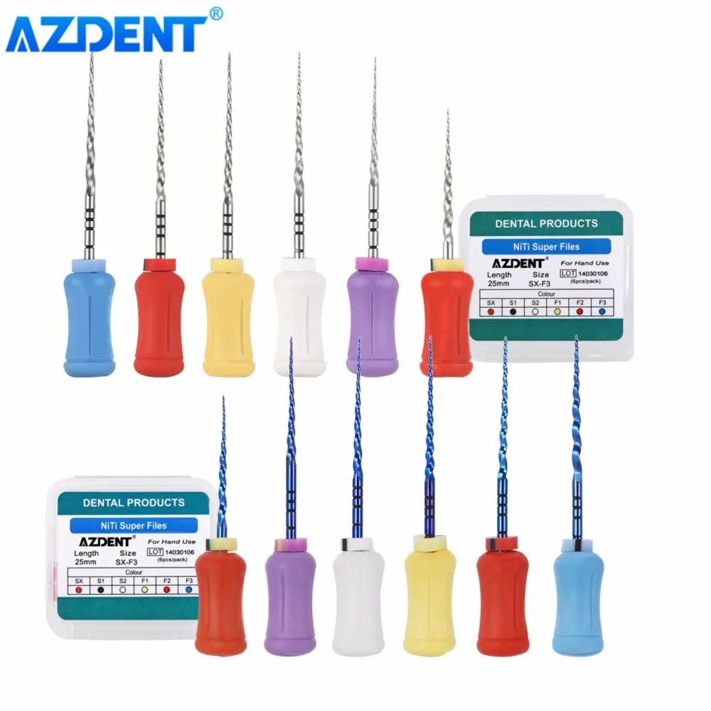 AZDENT Dental NiTi Hand Use Heat Activated Super Rotary File Endodontic Root Canal Files 25mm 6Pcs/Pack Dentist Instrument