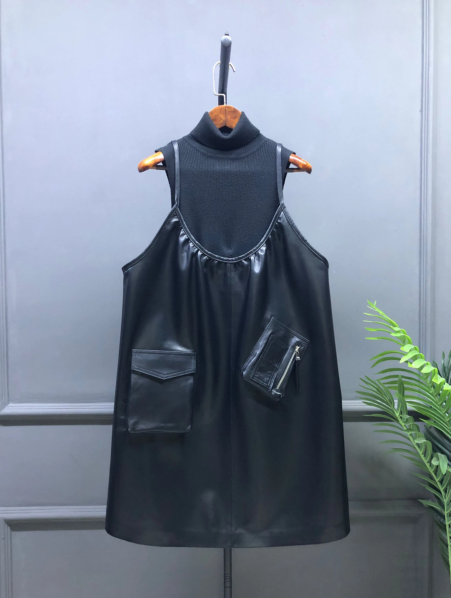 

Женская кожаная юбка миди из искусственной кожи с эффектом овчины, больших размеров, для работы, с эффектом похудения, многослойная