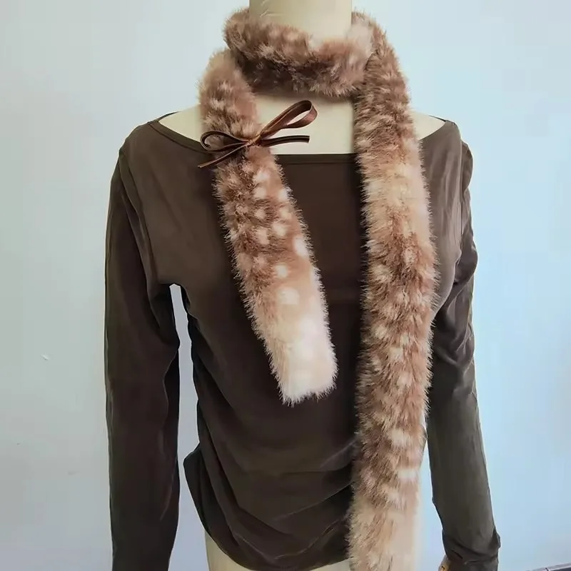 

Женский зимний меховой шарф из искусственного меха с имитацией оленя, теплая шаль, рождественский декоративный костюм для выступлений, плюшевый теплый шарф с длинной шеей