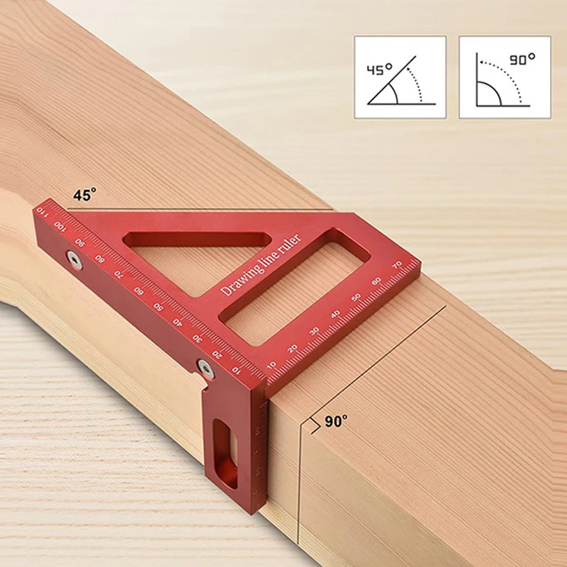 Kwadrat stolarski - Kwadratowy kątomierz do obróbki drewna Aluminiowa linijka trójkątna 3D Wielokąt 45/90 stopni Linijka pomiarowa układu
