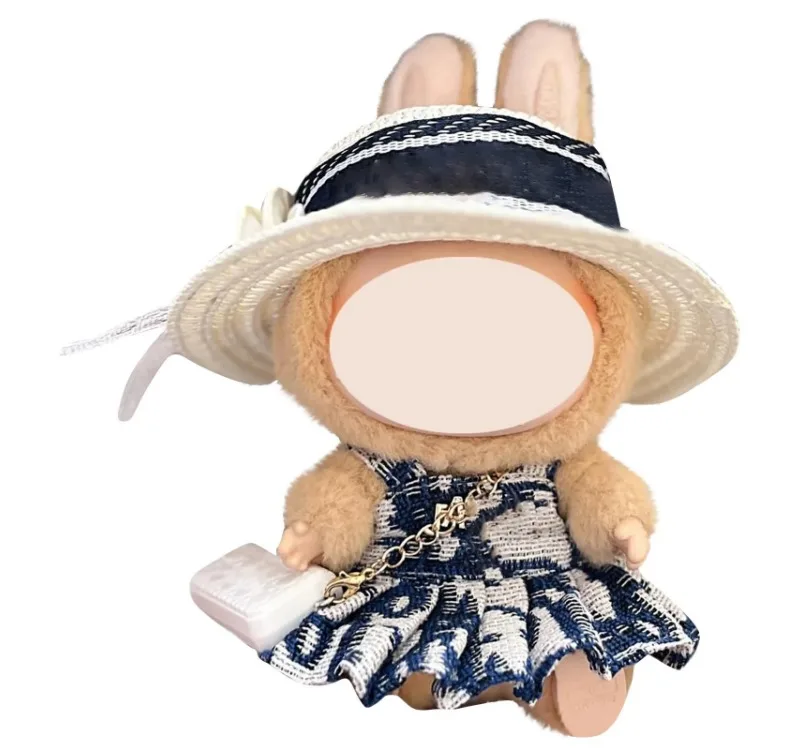 

Blue Dress Hat Set Labubu Accessories Clothes Designer Suitable for V1 V2 V3 Labubu Cute Personality Fashion Birthday Gift
