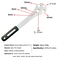 6 in 1 Multifunctional MTB Bicycle Service Spanner Mountain Bike Lock Foot Pedal Auxiliary Repair Wrench Cycling Accessories
