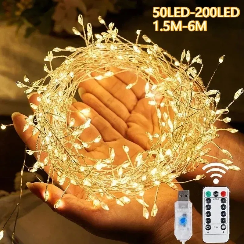 LED Firecracker String Lights 1.5M/3M/6M with Remote USB Power for Christmas New Year Wedding Party Decoration