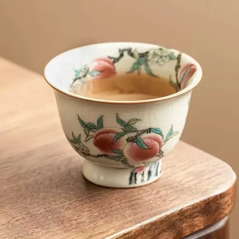 1Pcs Ru Kiln Pastel Nine Peach Master Cup High-end Exquisite Personal Tea Set Handmade Tea Cup Chinese Kung Fu Teacup Travel Cup