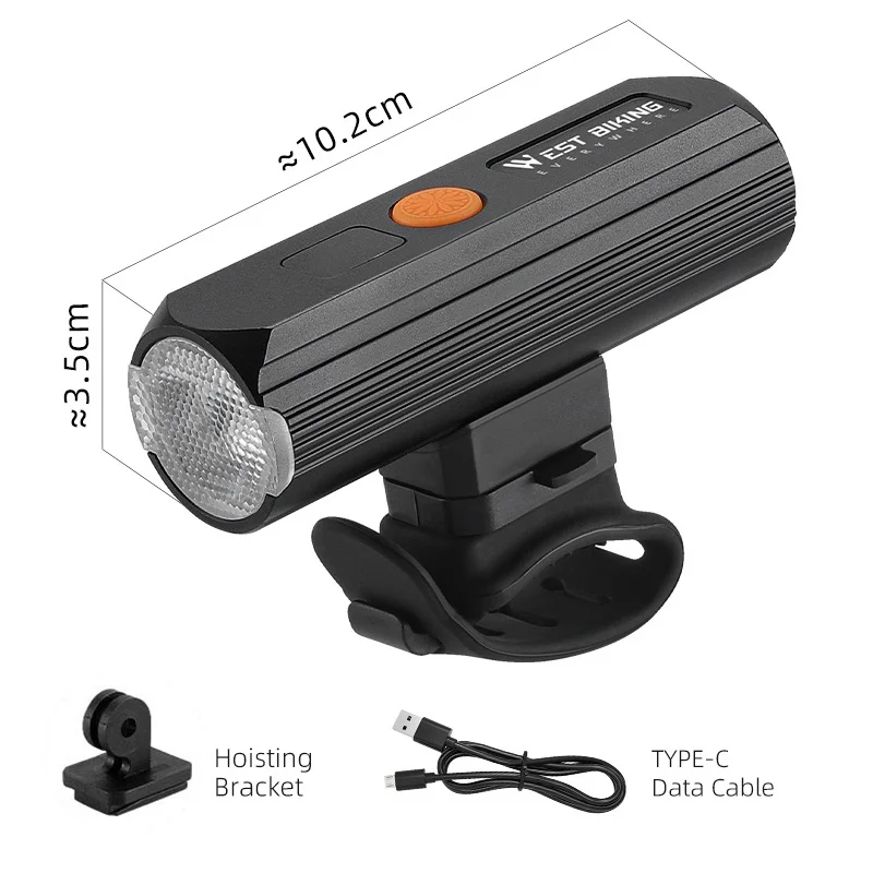 WEST BIKING MTB Bike Front Lights Type-C LED Rechargeable Waterproof Mountain Bike Headlight Bicycle Light Cycling Accessories