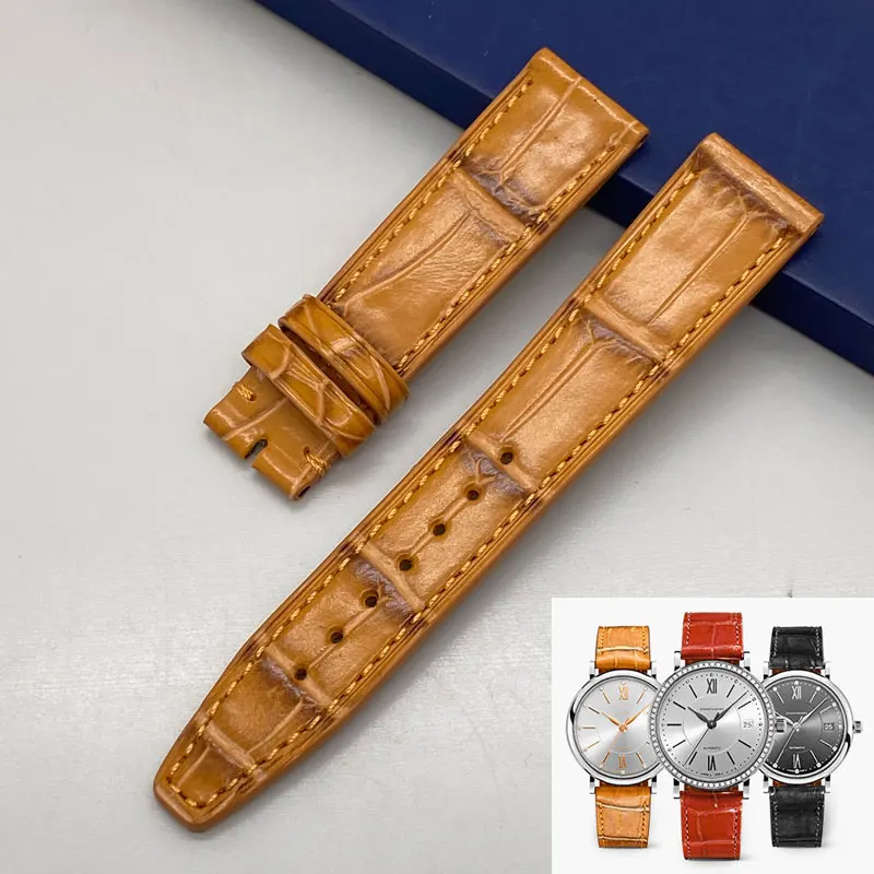 

FUYIJIA Top Mississippi Alligator Skin Watchbands Custom Substitute Original IW-C PORTOFINO Strap 16MM 18MM Genuine Leather Belt