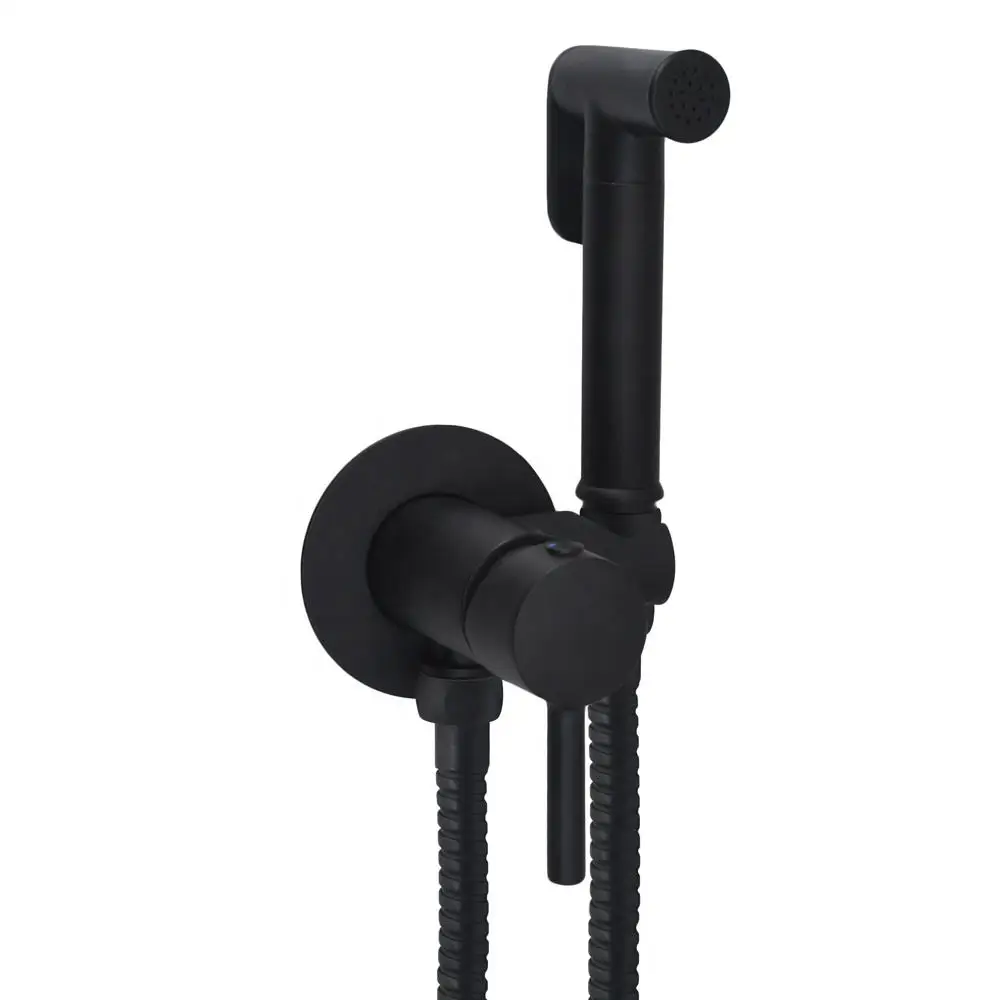 

Brass Matt Black Round High Pressure Toilet Bidet Shower Sprayer Valve Faucet Set With 1.2m Hose Toilet Bidet Sprayer Set