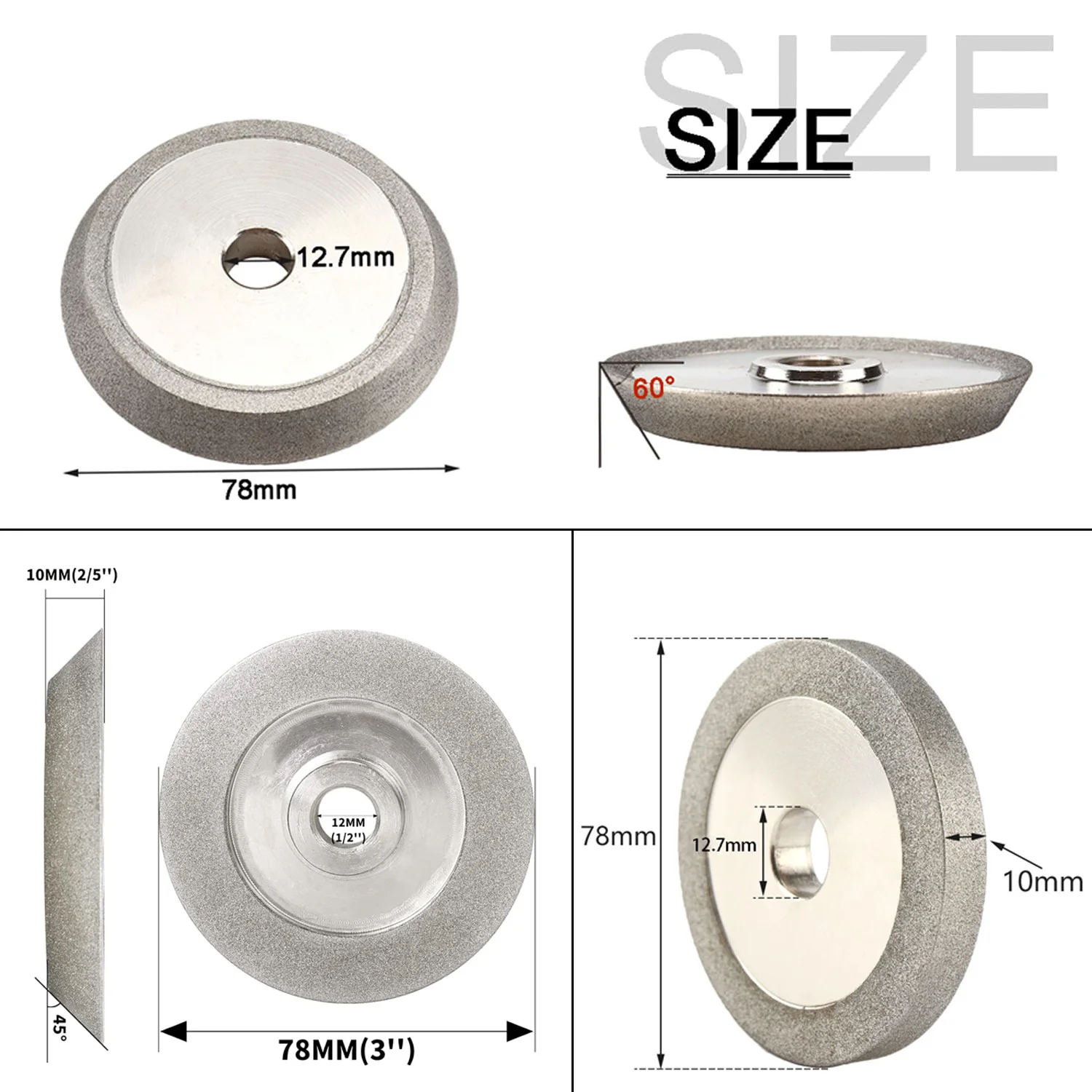 78mm Diamond Grinding Wheel Angle 45/60/90° Electroplate Grinding Circle for Grinder Metal Tungsten Steel Milling Cutter
