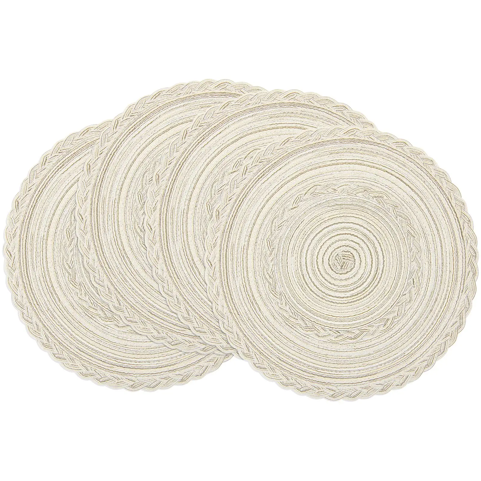 Round Placemats Set of 4 Braided Placemats, Bordered for Dining Tables, Wedding and Holiday Party, 15 in