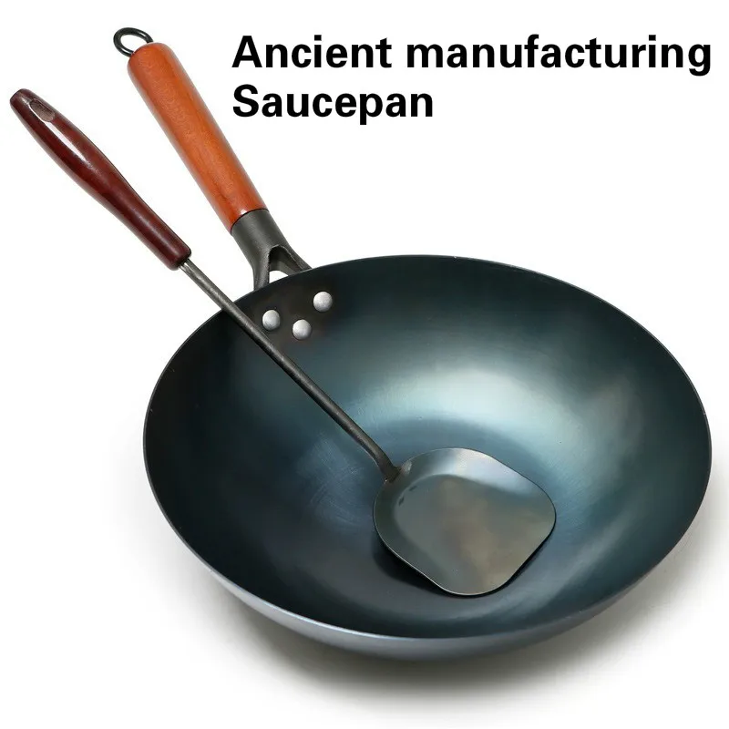 

High Quality Saucepan Iron Wok Traditional Handmade Iron Wok Non-stick Pan Non-coating Induction and Gas Cooker Cookware