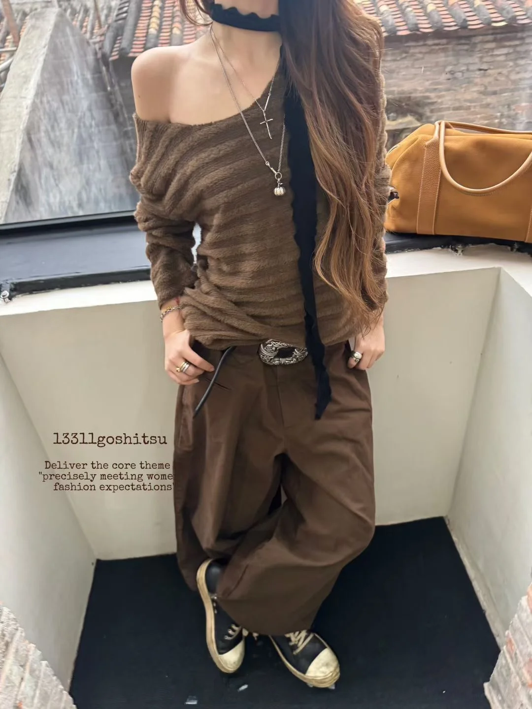 

Original Design oulder Angle Long Sve Women's T-irt Fluffy Loose Slimming Base irt Cleanfit Sle Daily Wear