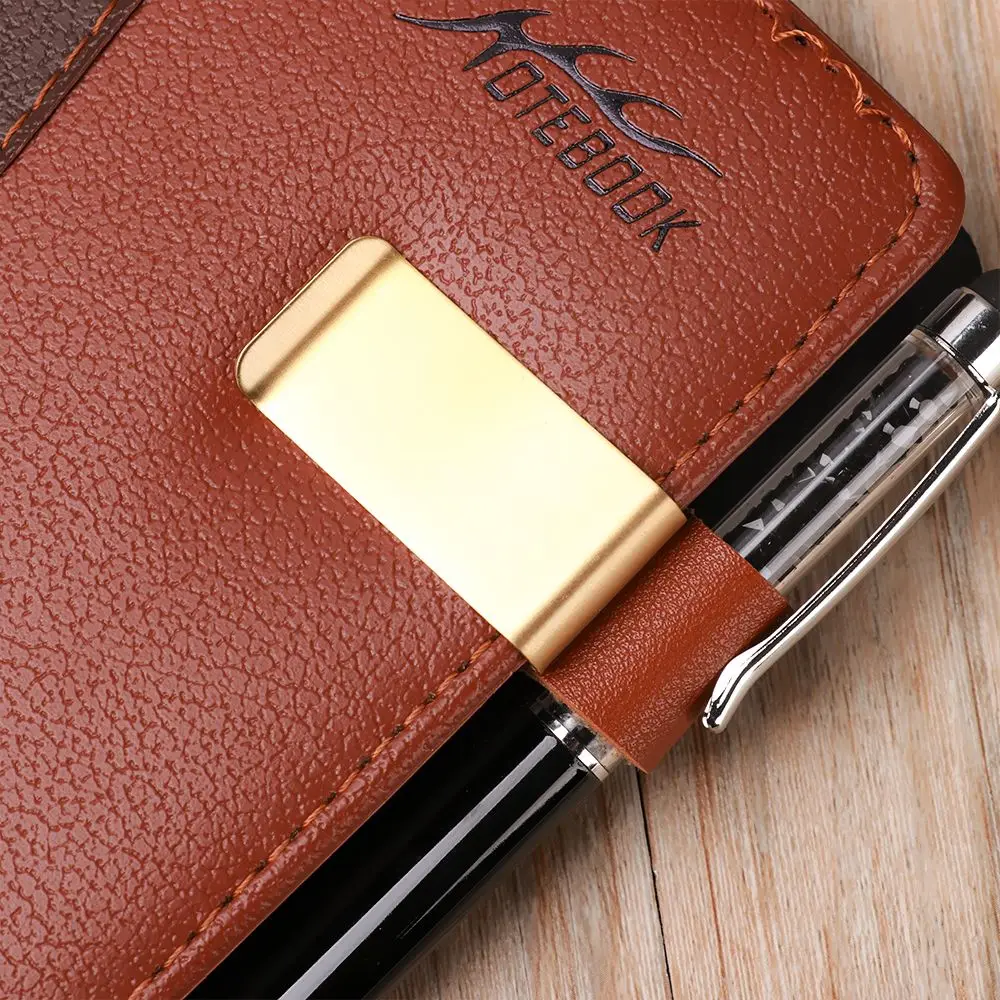 Stationery Metal Portable Notebook Holder Brass Pen Folder Stainless Steel Clips Handmade Leather