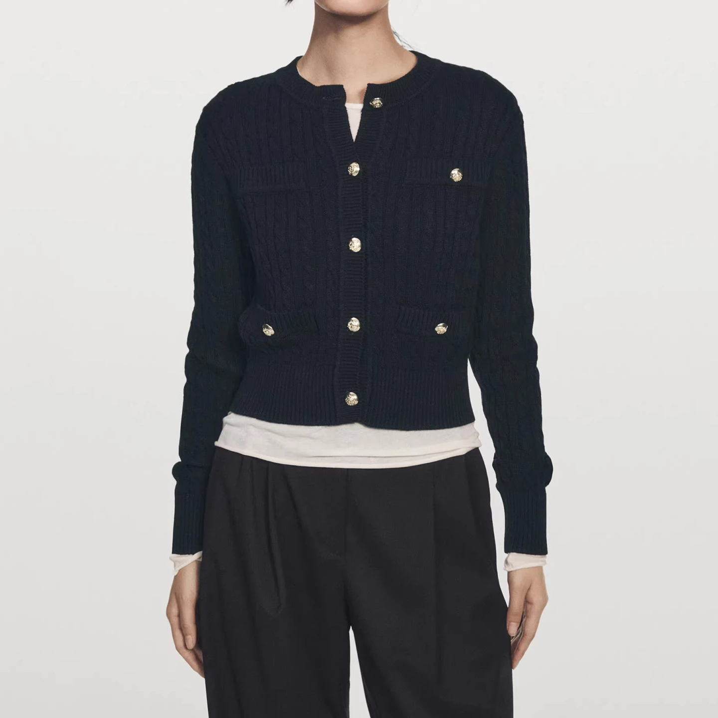 Z 2025冬新作 レディース スレニットセーター ラウンドネック ツイスト ロング丈 ボタン留め カーディガン