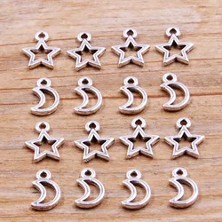 100Pcs 2 Styles Plated Hollow Moon Star Pendant DIY Natural Charm Necklace Bracelet Crafts Make Jewelry Earrings